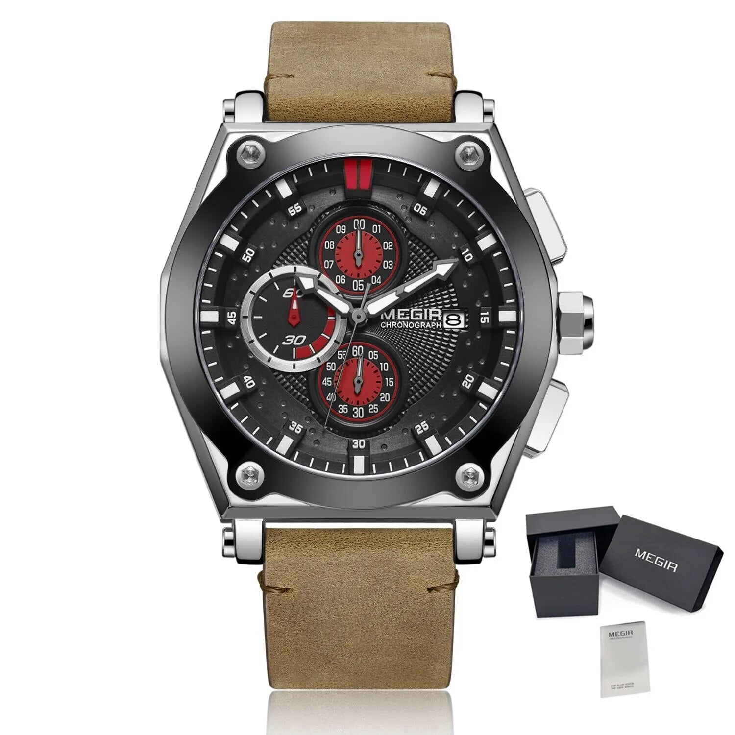 MEGIR | Montre Homme Quartz | Cuir & Chronographe | Sport