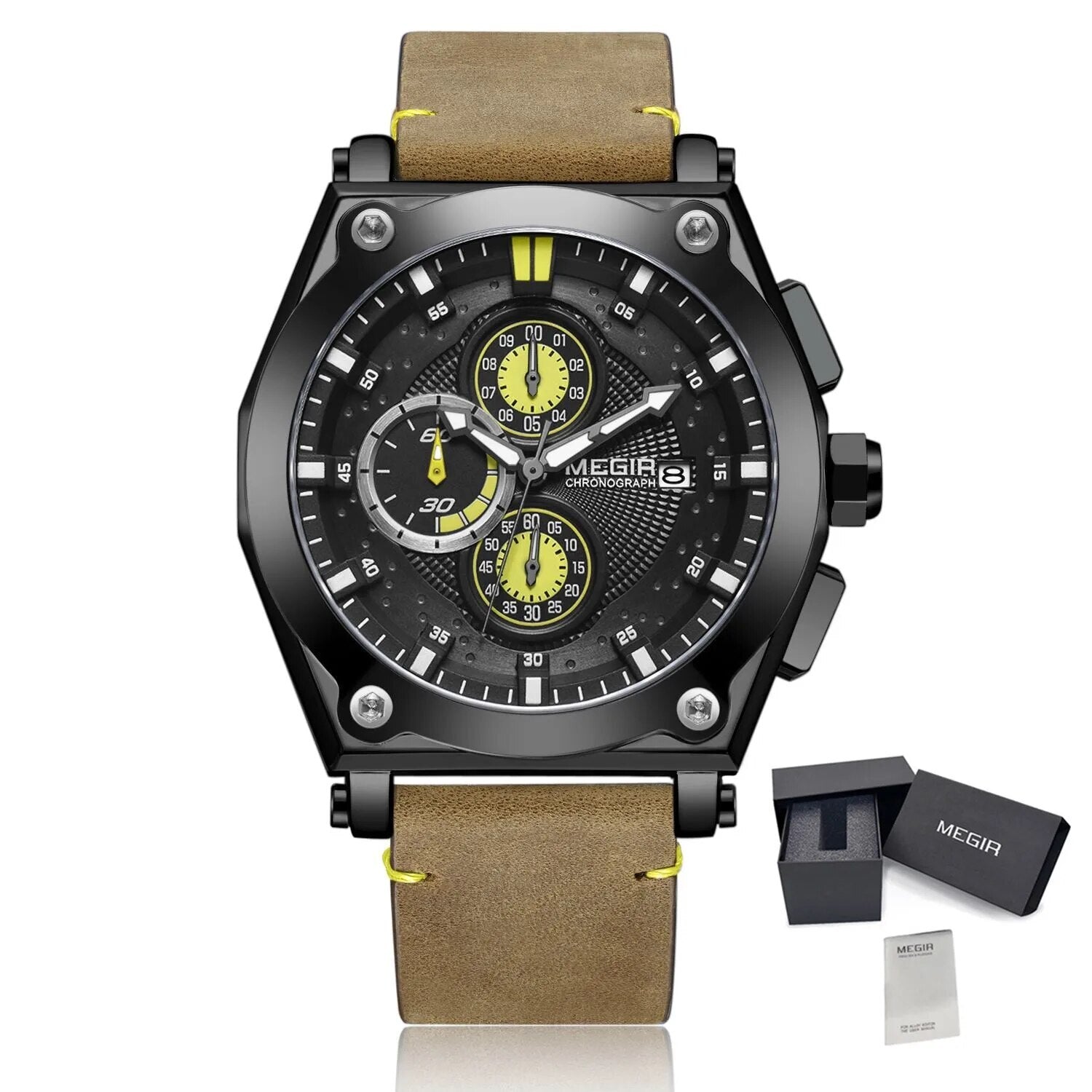 MEGIR | Montre Homme Quartz | Cuir & Chronographe | Sport
