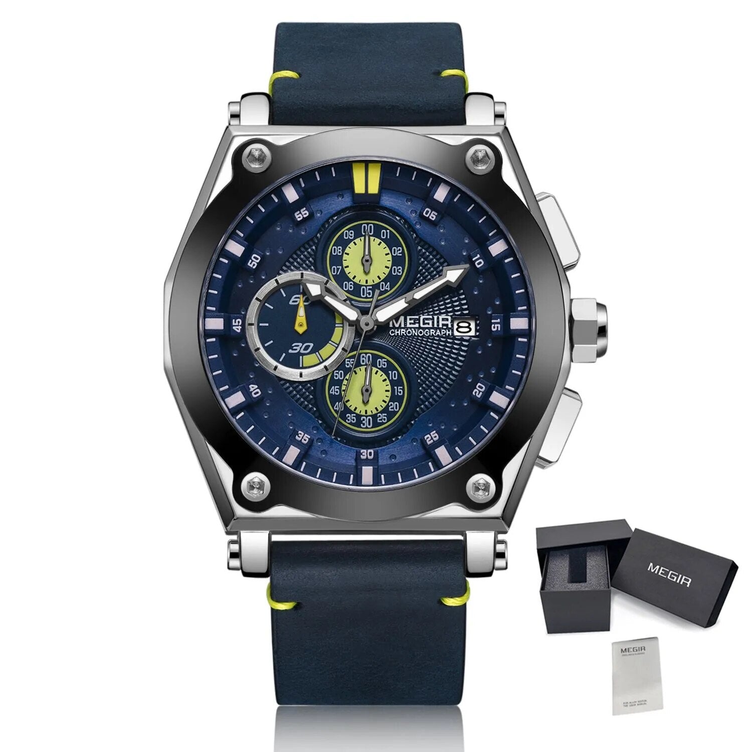 MEGIR | Montre Homme Quartz | Cuir & Chronographe | Sport