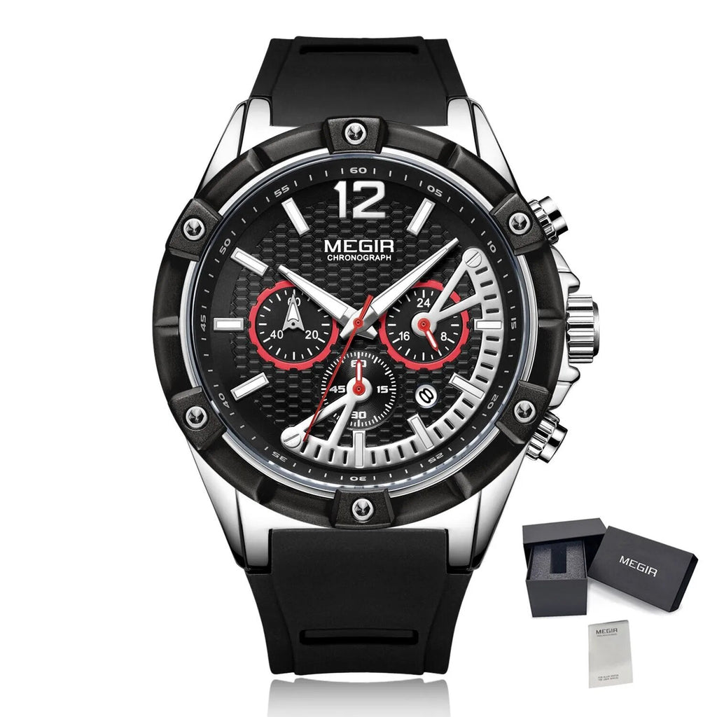 MEGIR | Montre Homme Sport Militaire | Chronographe | Silicone