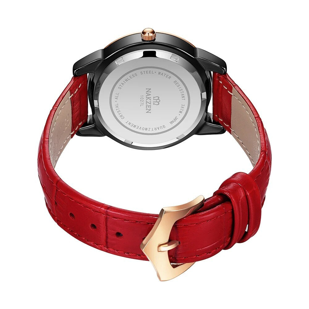 NAKZEN | Montre Femme Céramique Noire | Cuir & Quartz | Luxe