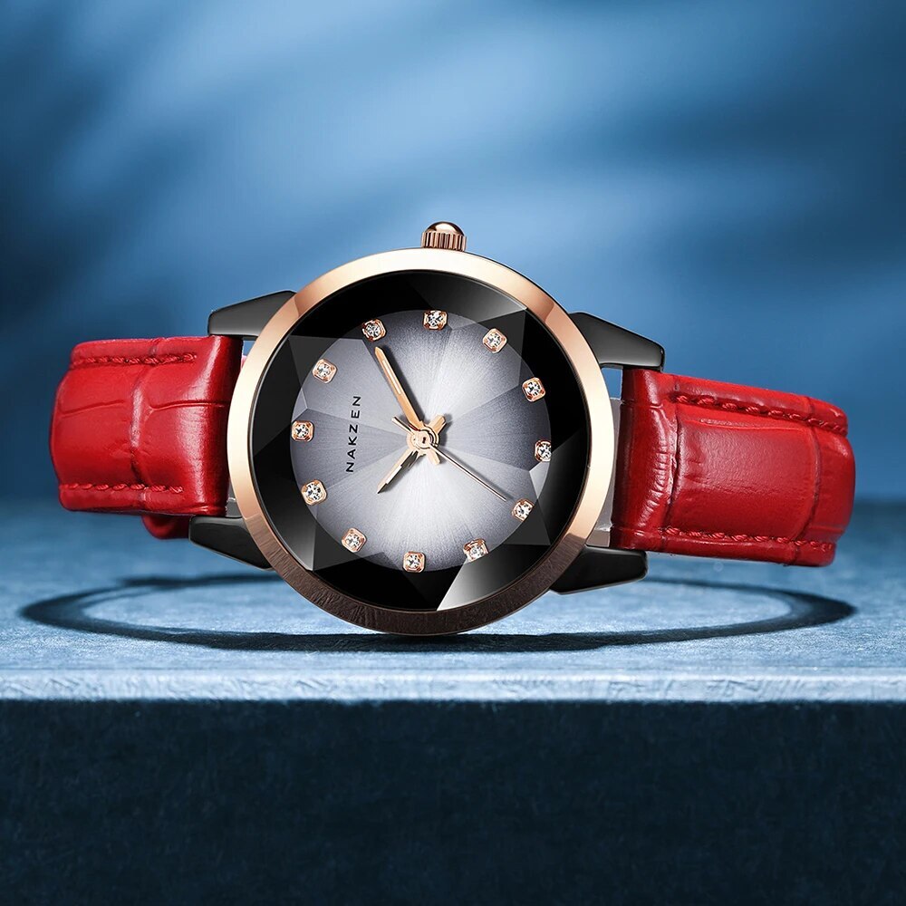 NAKZEN | Montre Femme Céramique Noire | Cuir & Quartz | Luxe