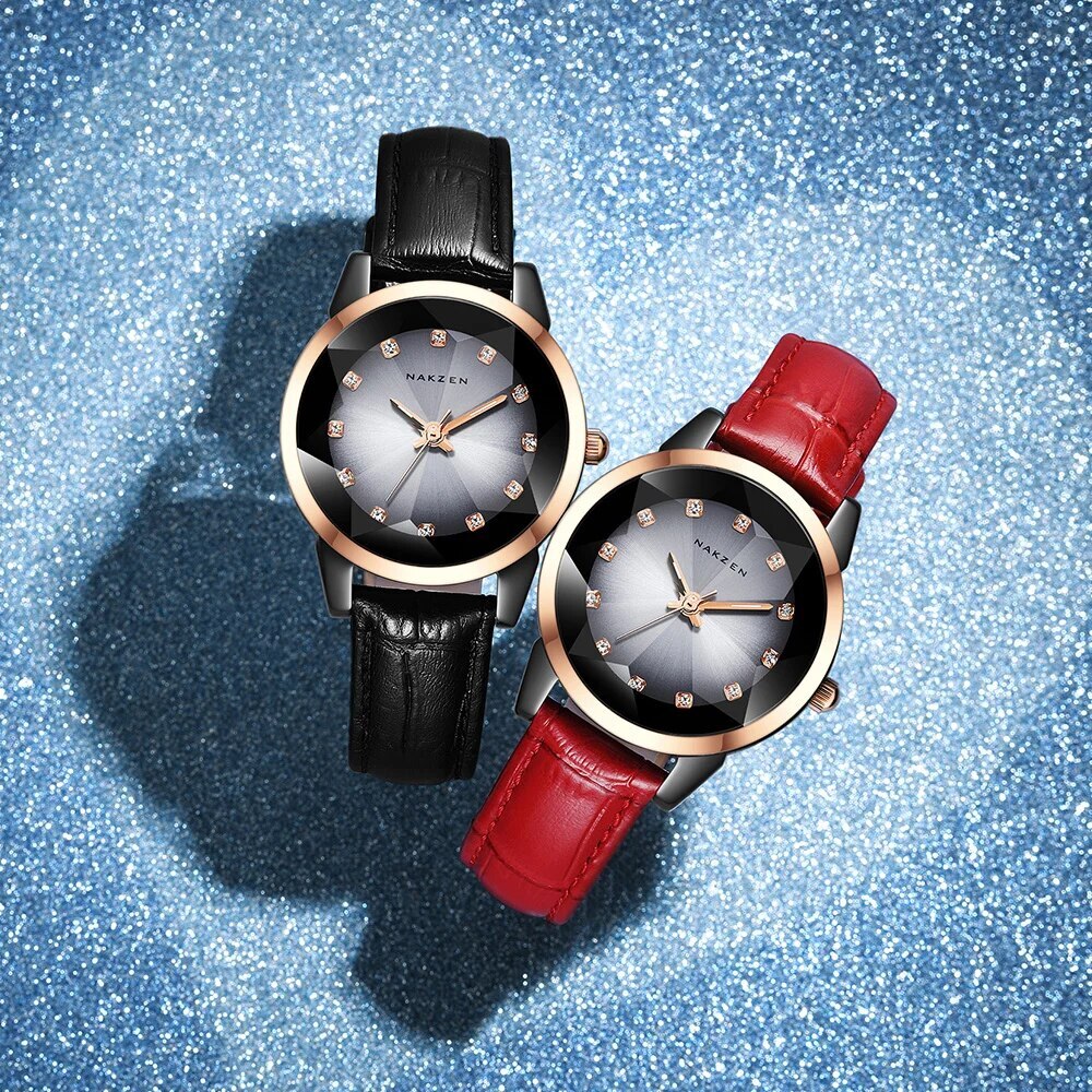 NAKZEN | Montre Femme Céramique Noire | Cuir & Quartz | Luxe