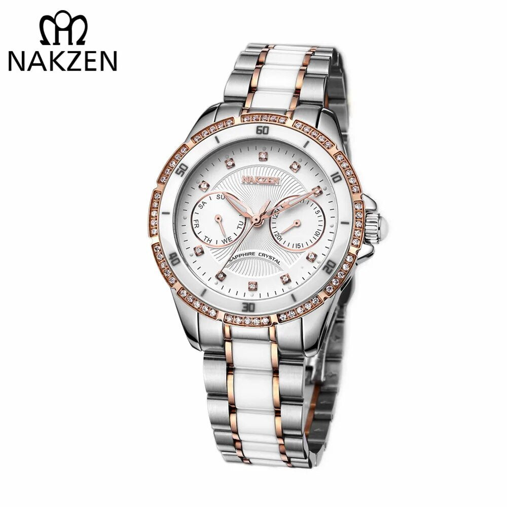 NAKZEN | Montre Femme Céramique | Quartz & Diamant | Luxe