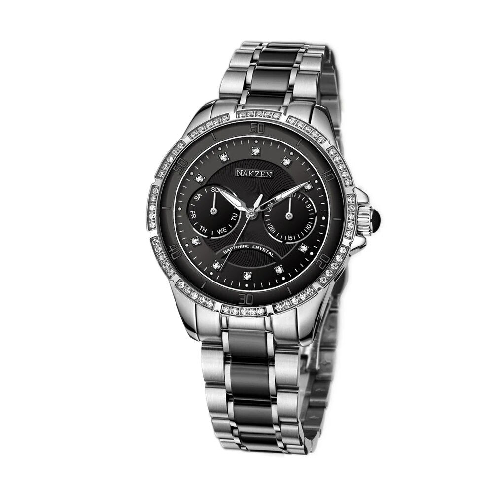 NAKZEN | Montre Femme Céramique | Quartz & Diamant | Luxe