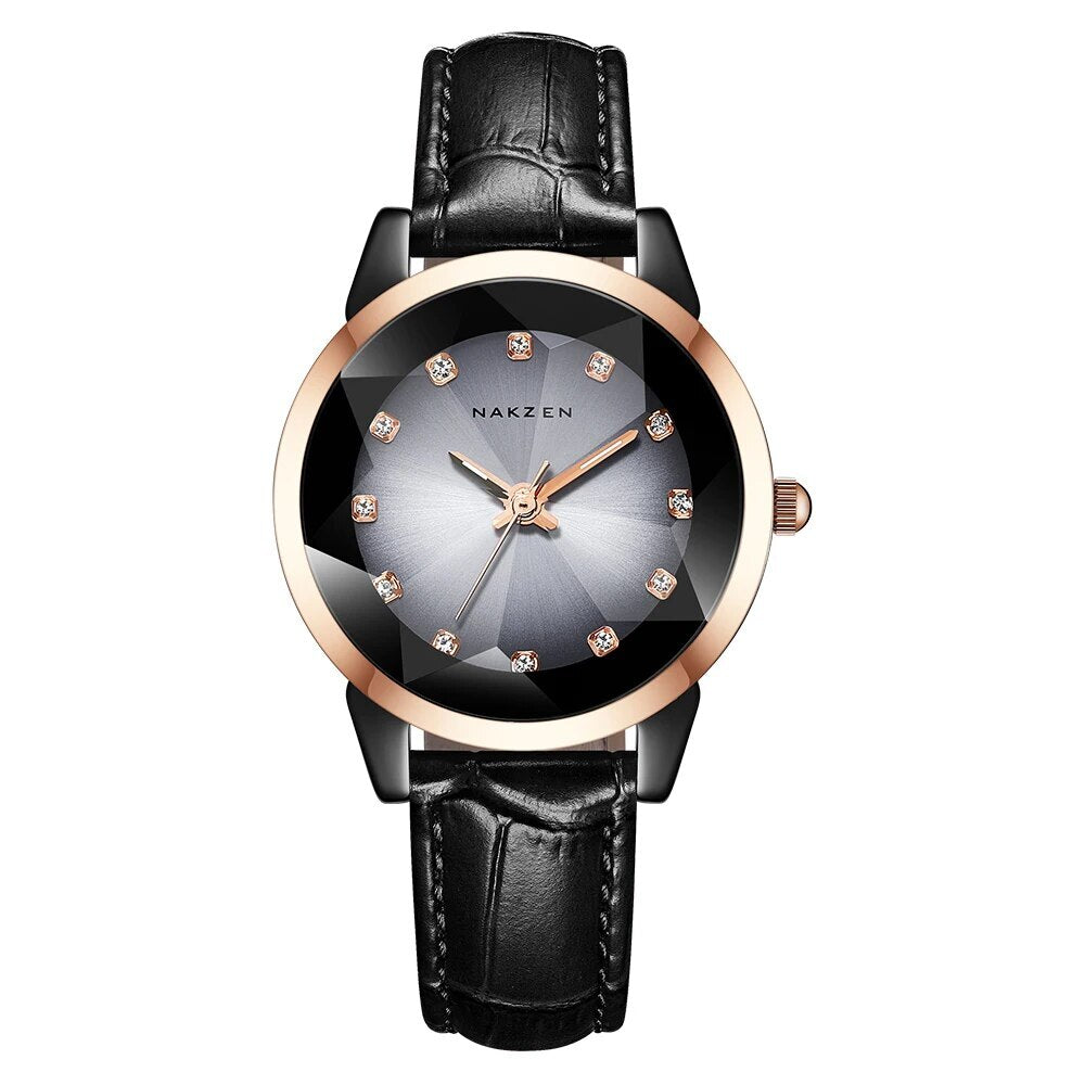 NAKZEN | Montre Femme Céramique Noire | Cuir & Quartz | Luxe
