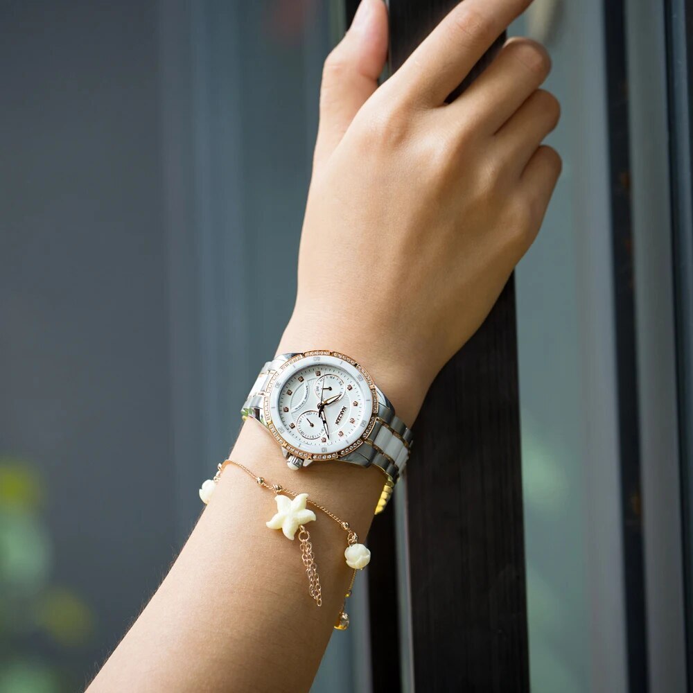 NAKZEN | Montre Femme Céramique | Quartz & Diamant | Luxe
