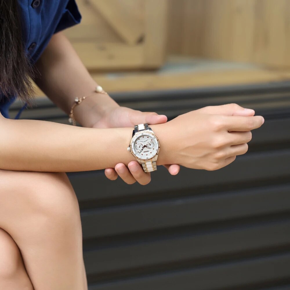 NAKZEN | Montre Femme Céramique | Quartz & Diamant | Luxe