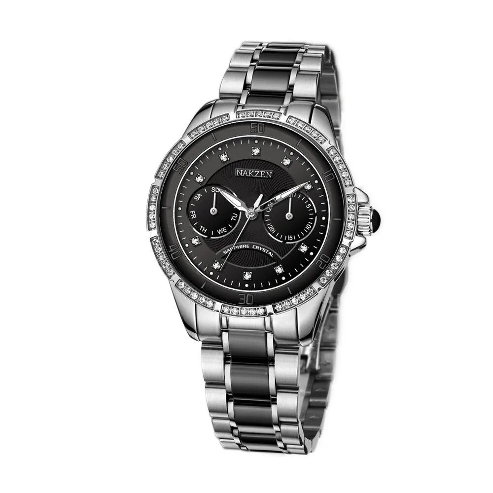 NAKZEN | Montre Femme Céramique | Quartz & Diamant | Luxe