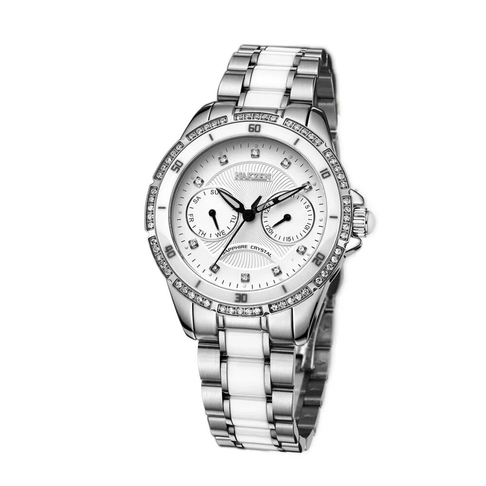 NAKZEN | Montre Femme Céramique | Quartz & Diamant | Luxe