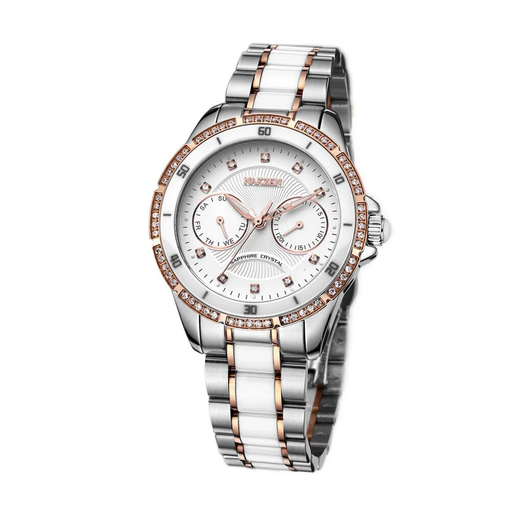 NAKZEN | Montre Femme Céramique | Quartz & Diamant | Luxe