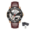 MEGIR | Montre Homme Mécanique | Cuir & Saphir | Étanche 50M