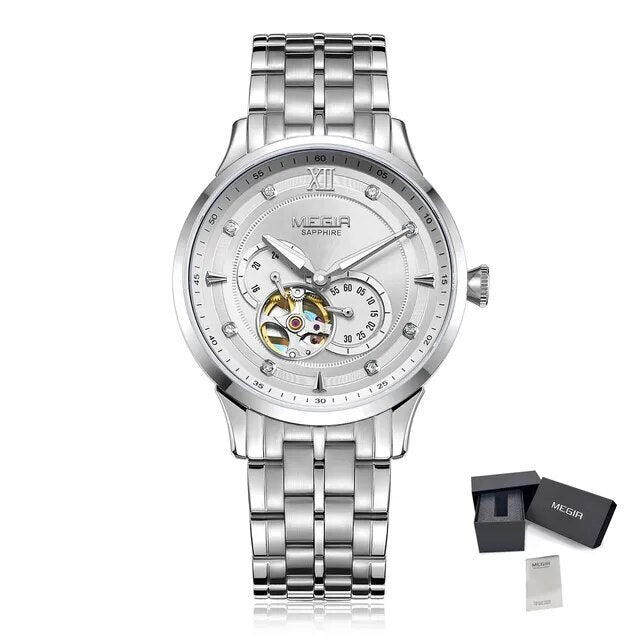 MEGIR | Montre Homme Automatique | Acier & Saphir | Étanche 50M