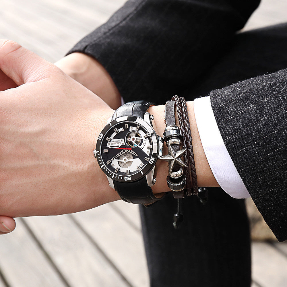 MEGIR | Montre Homme Mécanique | Cuir & Saphir | Étanche 50M