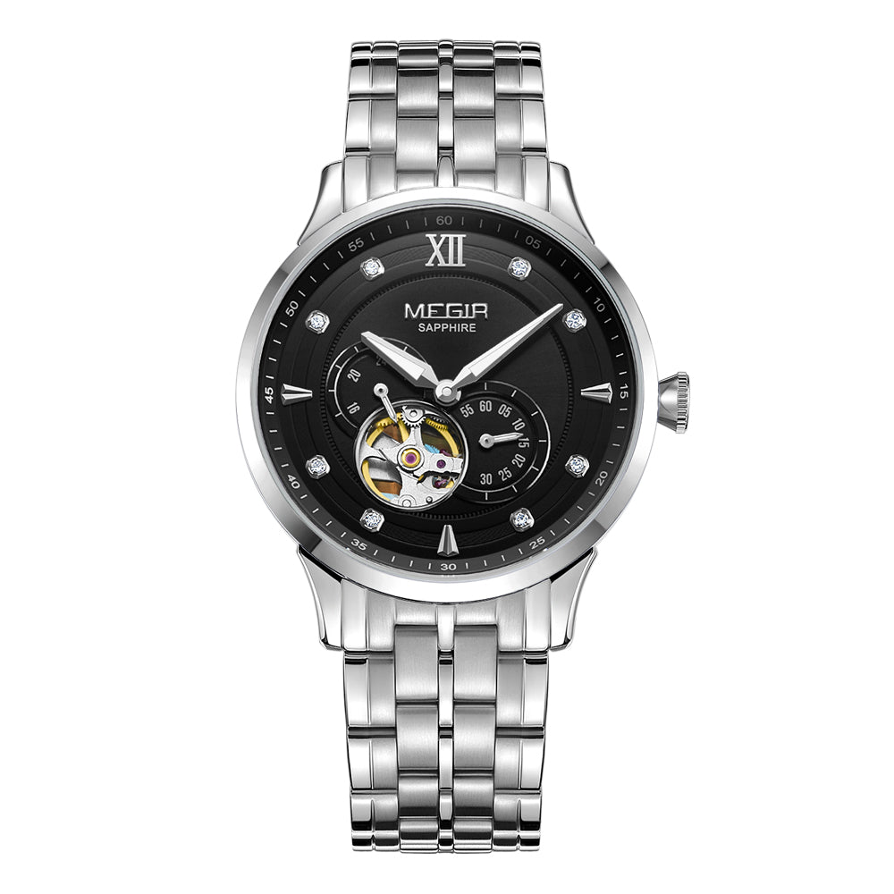 MEGIR | Montre Homme Automatique | Acier & Saphir | Étanche 50M