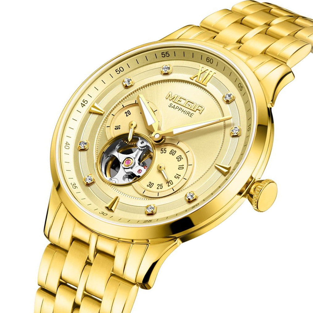 MEGIR | Montre Homme Automatique | Acier & Saphir | Étanche 50M