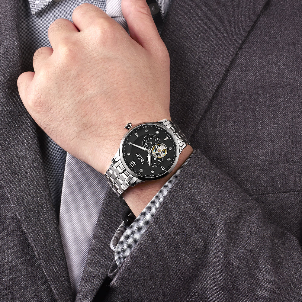 MEGIR | Montre Homme Automatique | Acier & Saphir | Étanche 50M