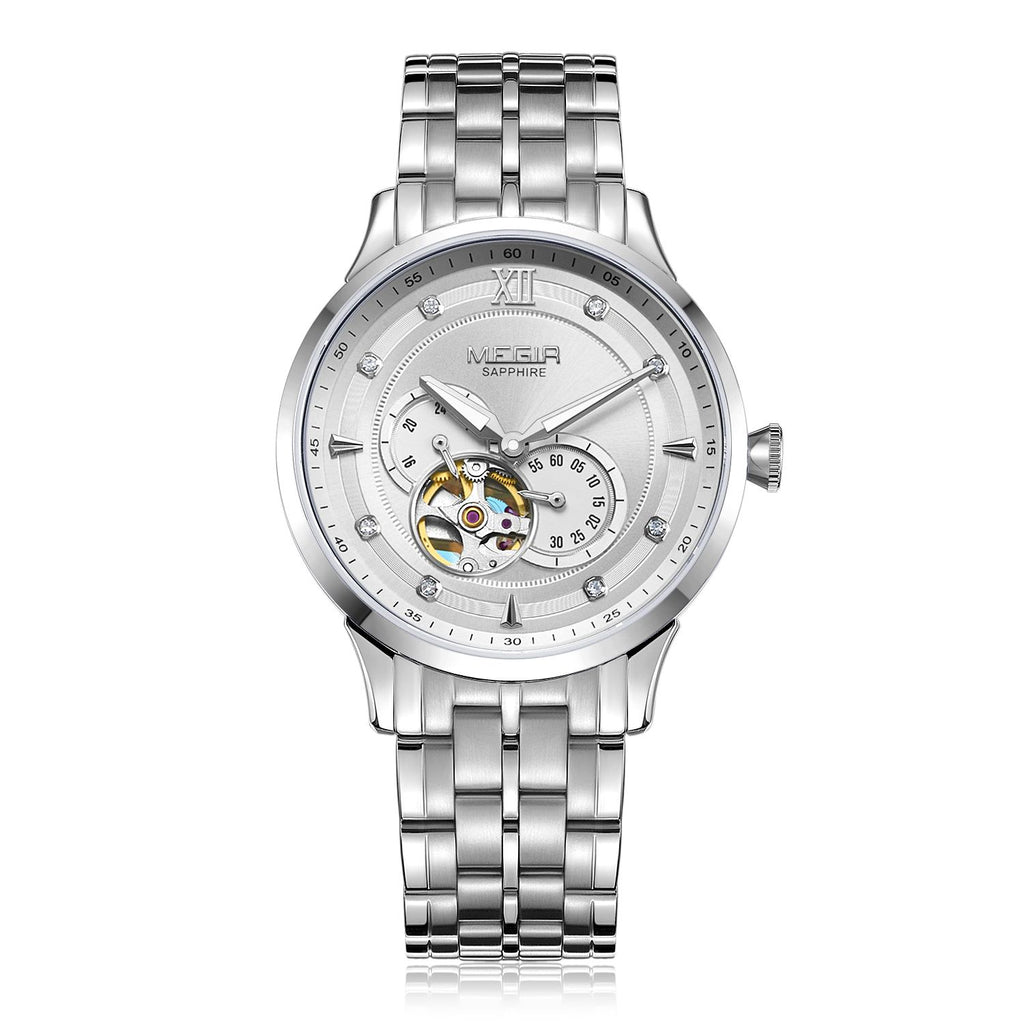 MEGIR | Montre Homme Automatique | Acier & Saphir | Étanche 50M