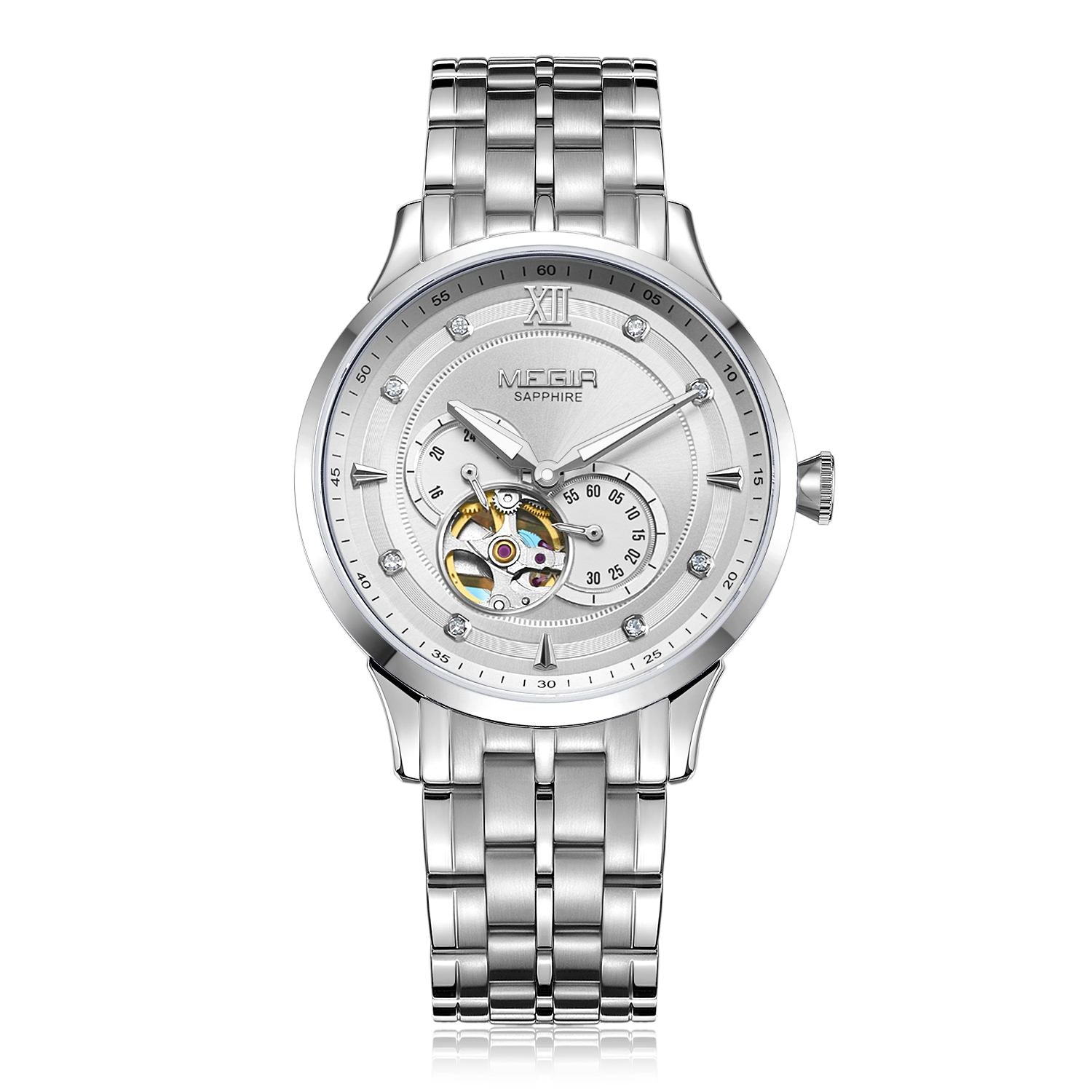 MEGIR | Montre Homme Automatique | Acier & Saphir | Étanche 50M