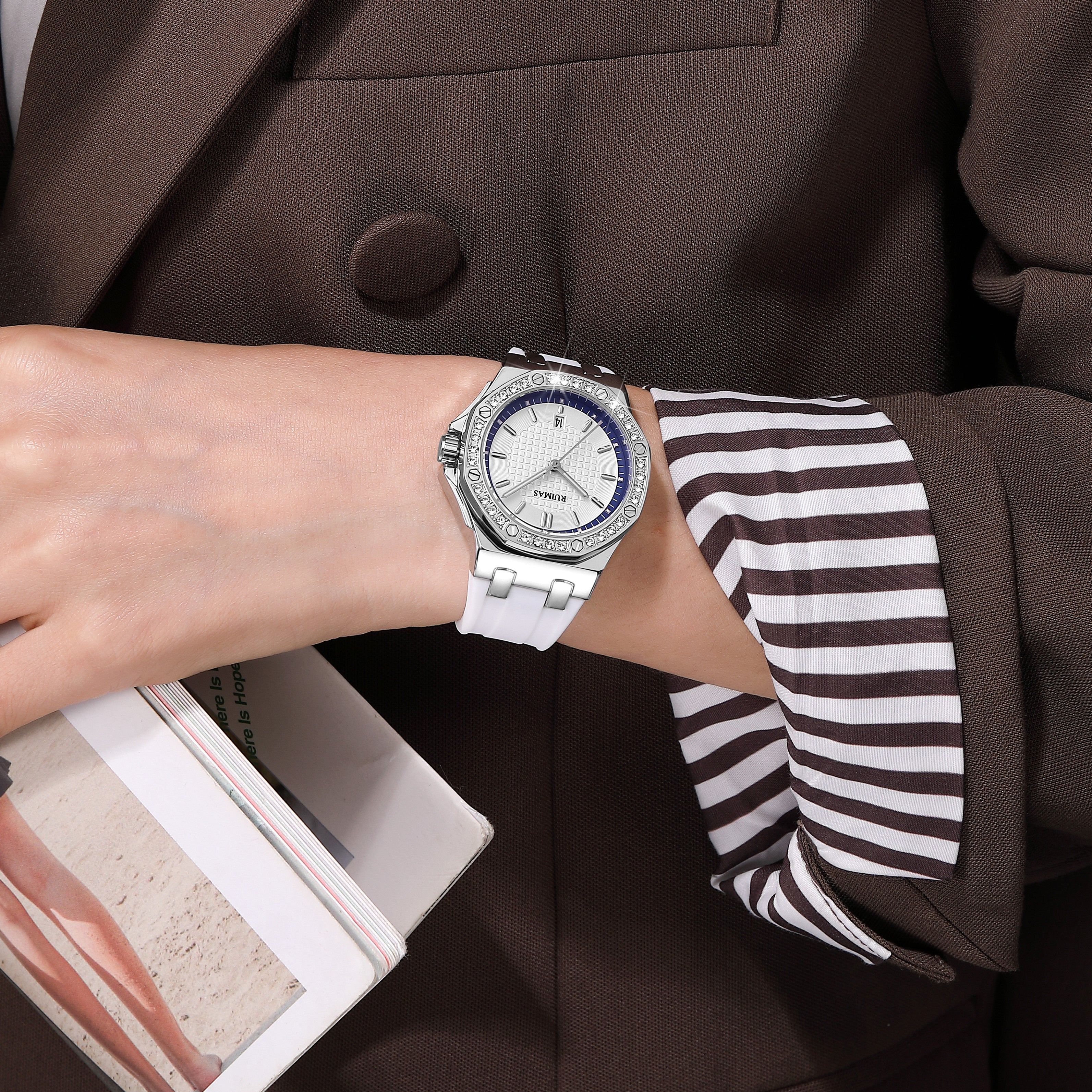 RUIMAS | Montre Femme Quartz | Diamant & Grand Cadran | Élégante