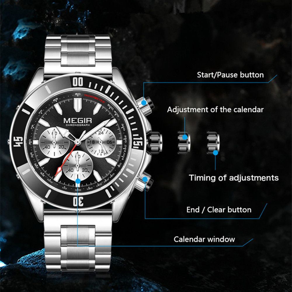 MEGIR | Montre Homme Quartz Militaire | Chronographe | Étanche