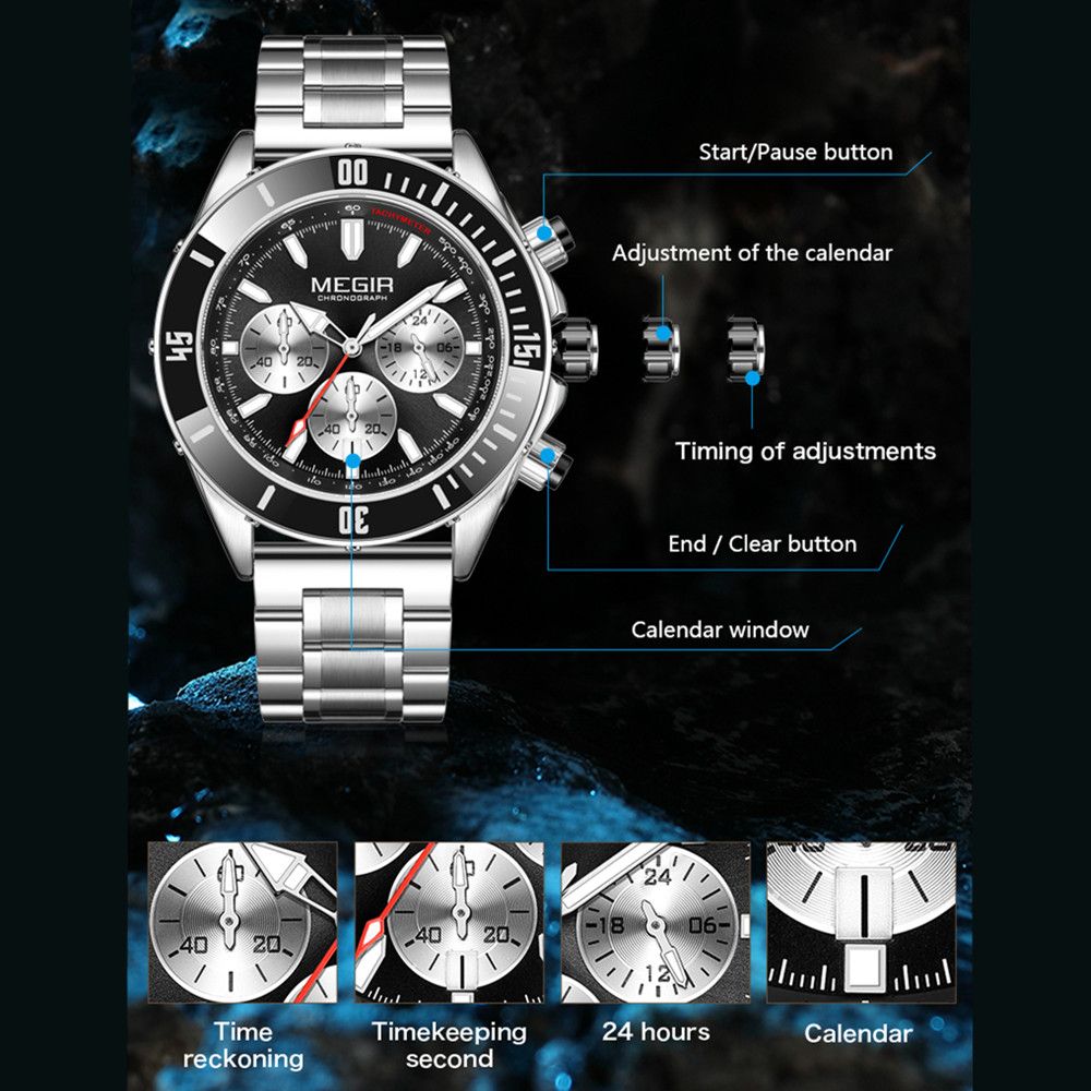 MEGIR | Montre Homme Quartz Militaire | Chronographe | Étanche