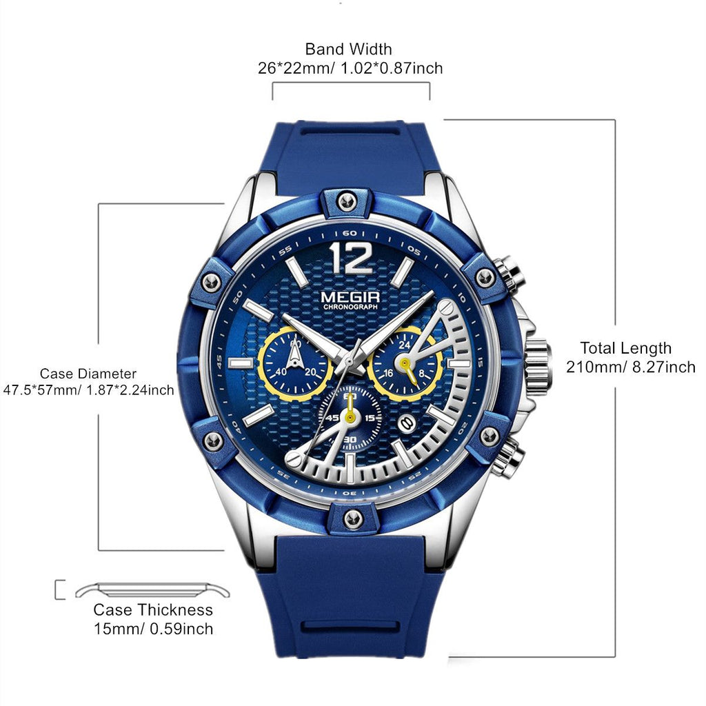 MEGIR | Montre Homme Sport Militaire | Chronographe | Silicone
