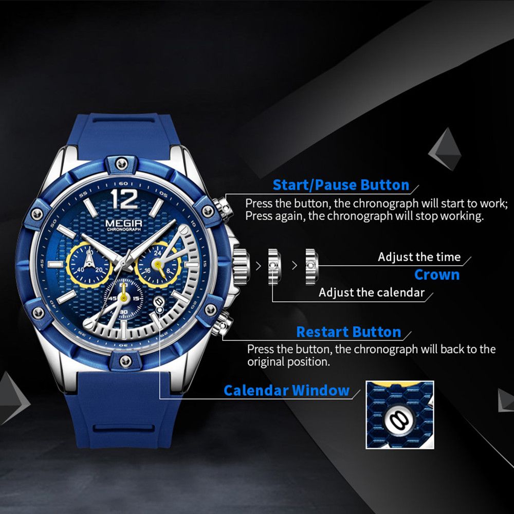 MEGIR | Montre Homme Sport Militaire | Chronographe | Silicone