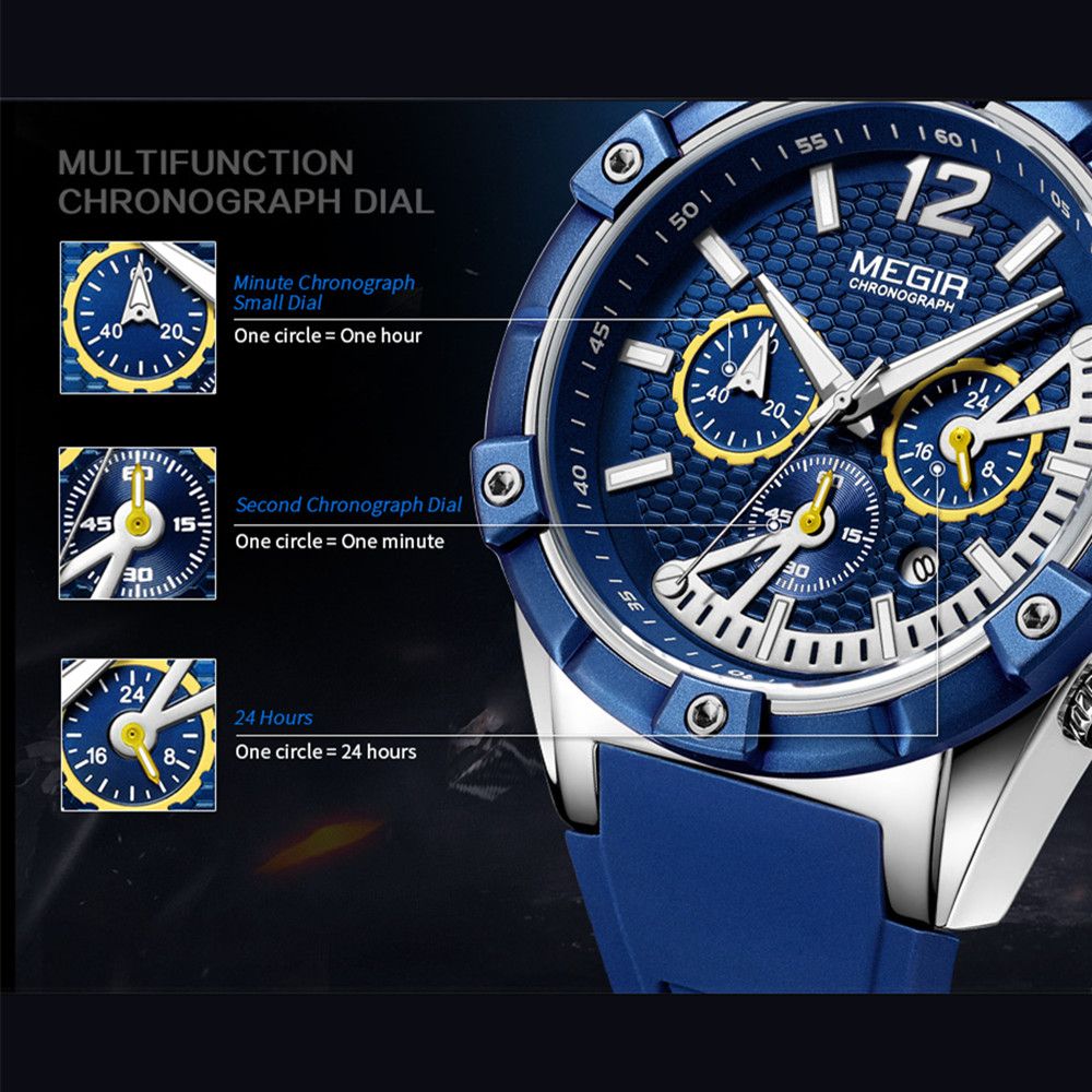 MEGIR | Montre Homme Sport Militaire | Chronographe | Silicone