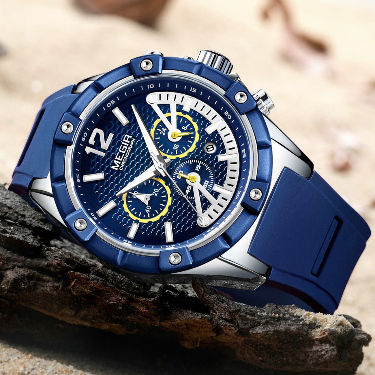 MEGIR | Montre Homme Sport Militaire | Chronographe | Silicone