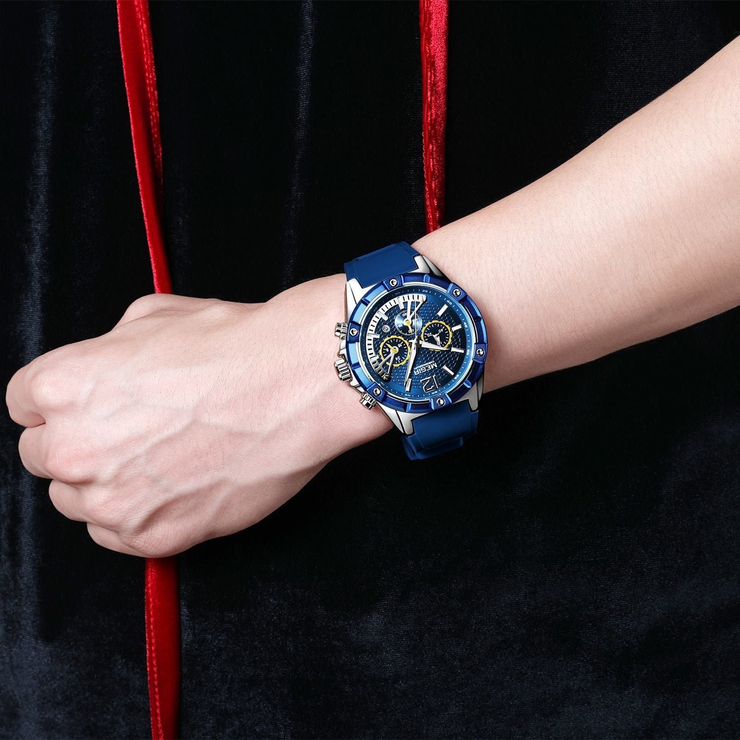 MEGIR | Montre Homme Sport Militaire | Chronographe | Silicone