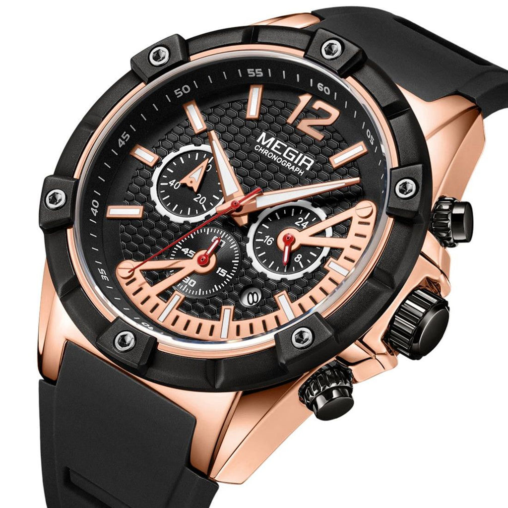 MEGIR | Montre Homme Sport Militaire | Chronographe | Silicone