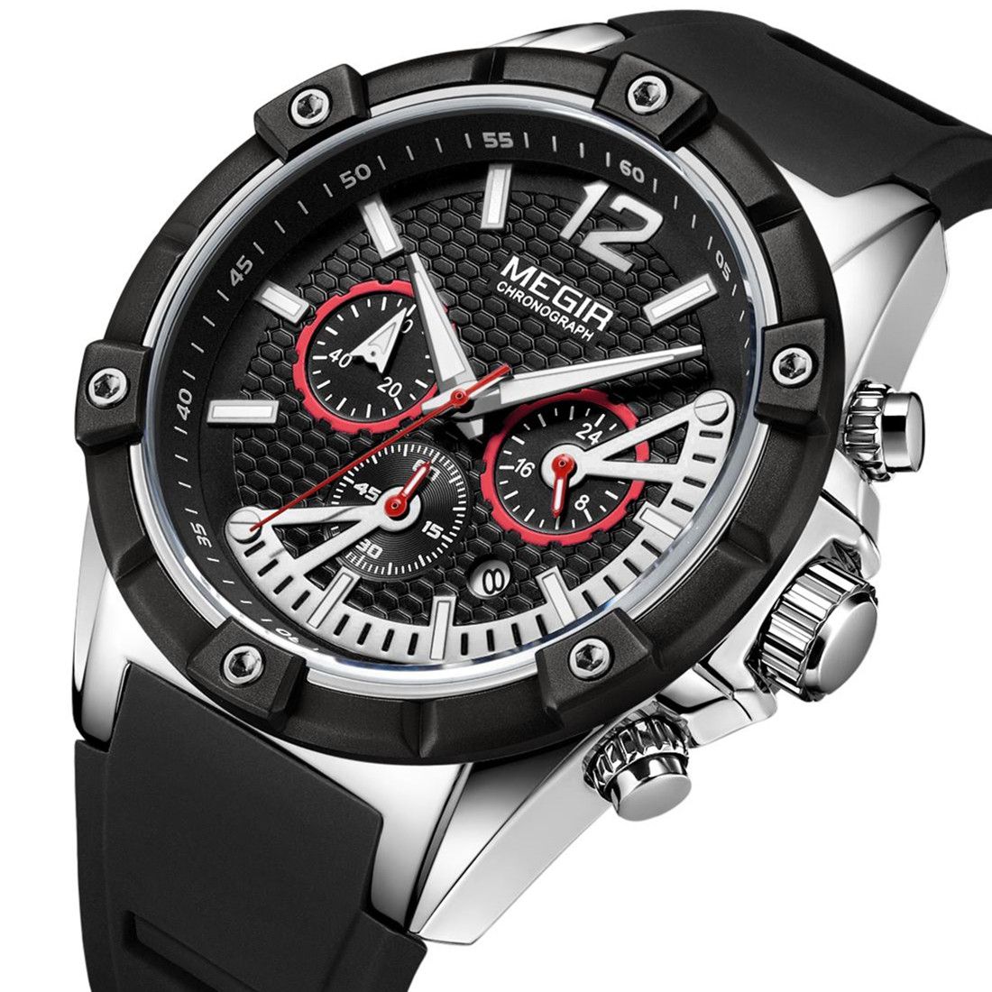 MEGIR | Montre Homme Sport Militaire | Chronographe | Silicone