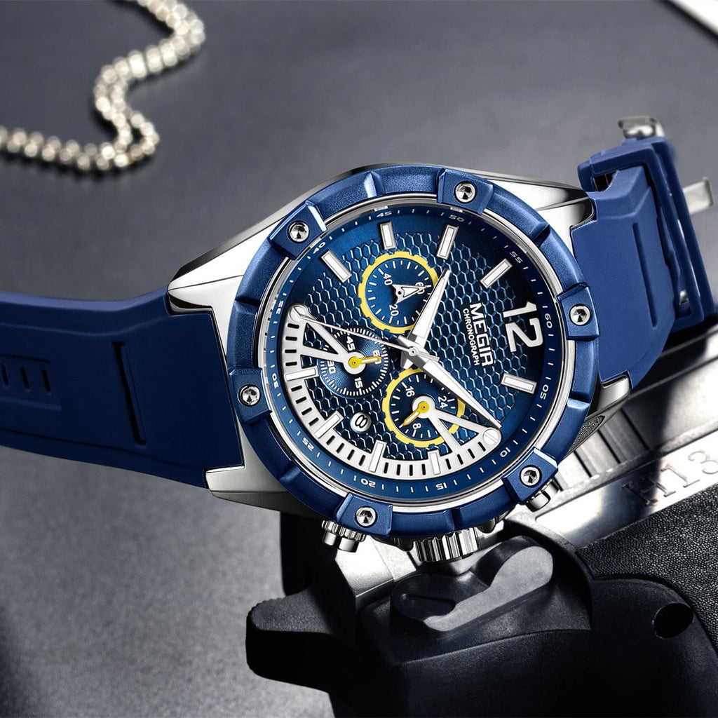MEGIR | Montre Homme Sport Militaire | Chronographe | Silicone