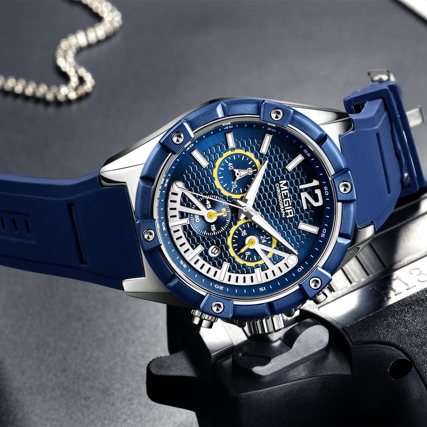 MEGIR | Montre Homme Sport Militaire | Chronographe | Silicone