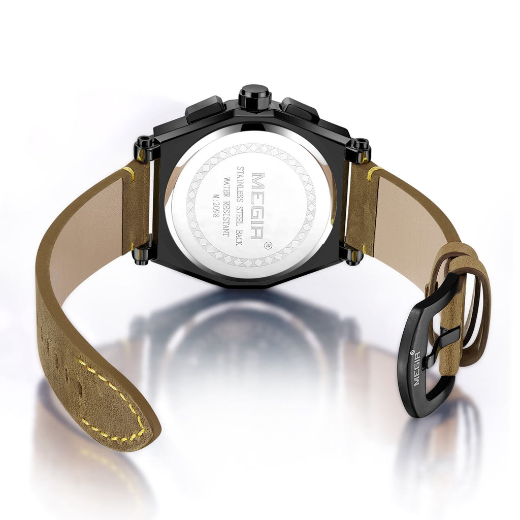 MEGIR | Montre Homme Quartz | Cuir & Chronographe | Sport