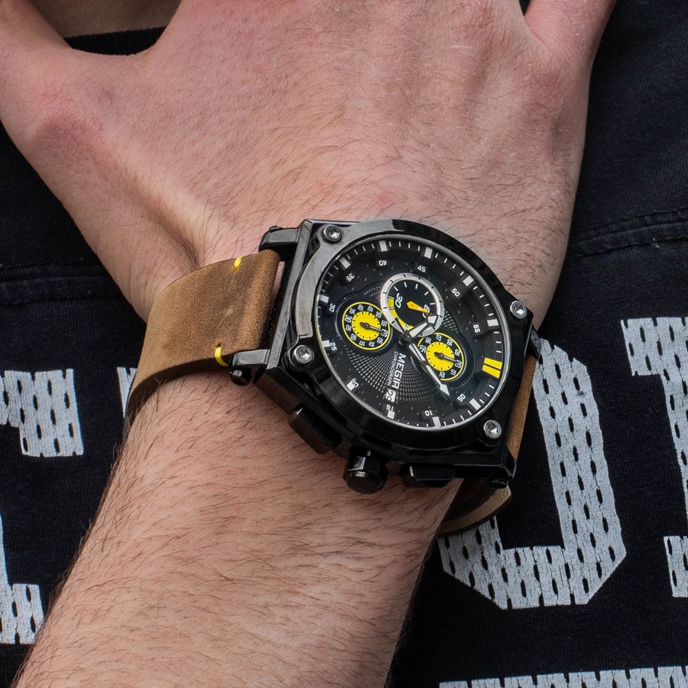 MEGIR | Montre Homme Quartz | Cuir & Chronographe | Sport